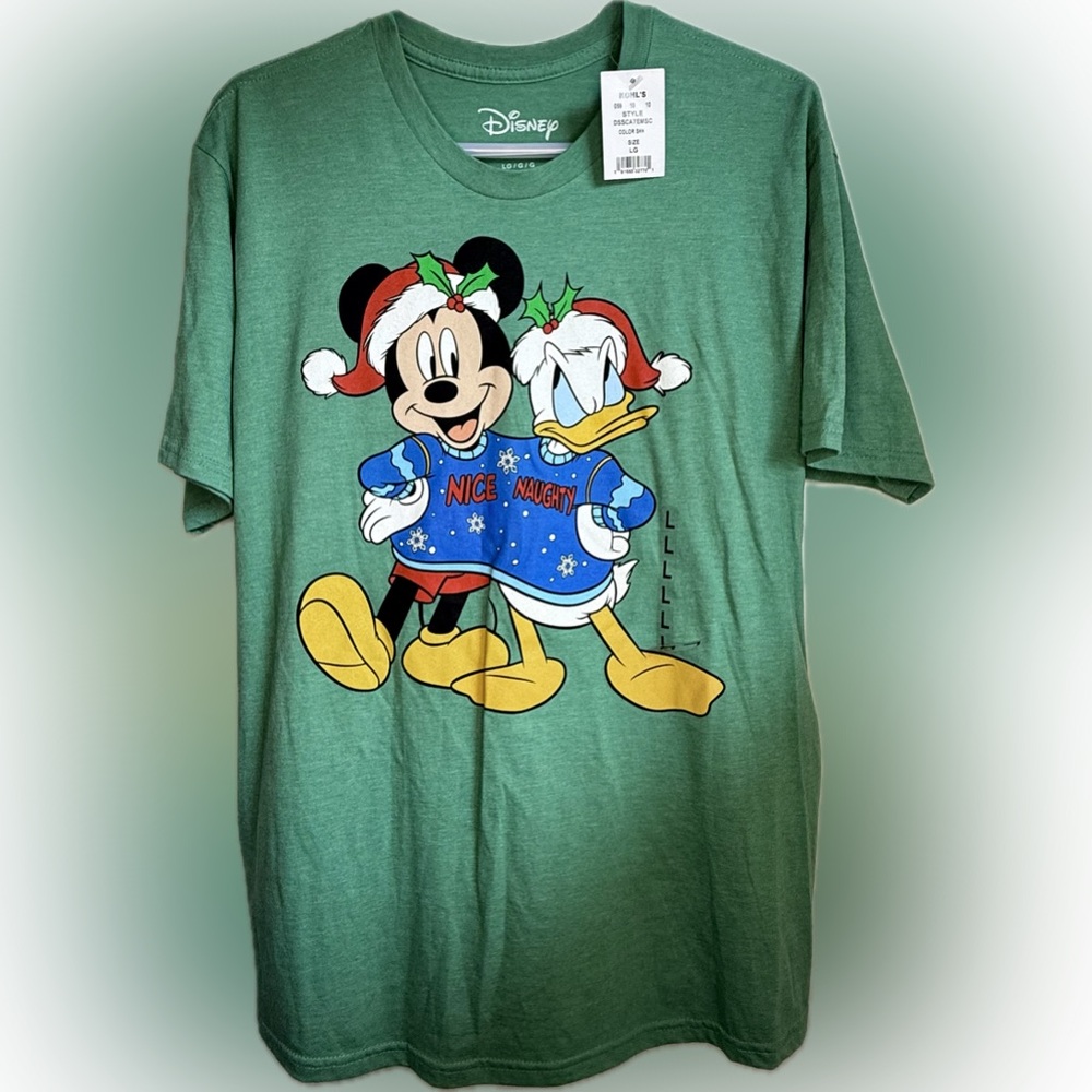 NEW Disney Mickey Mouse & Donald Duck Christmas Sweater T-shirt Adult Size Large